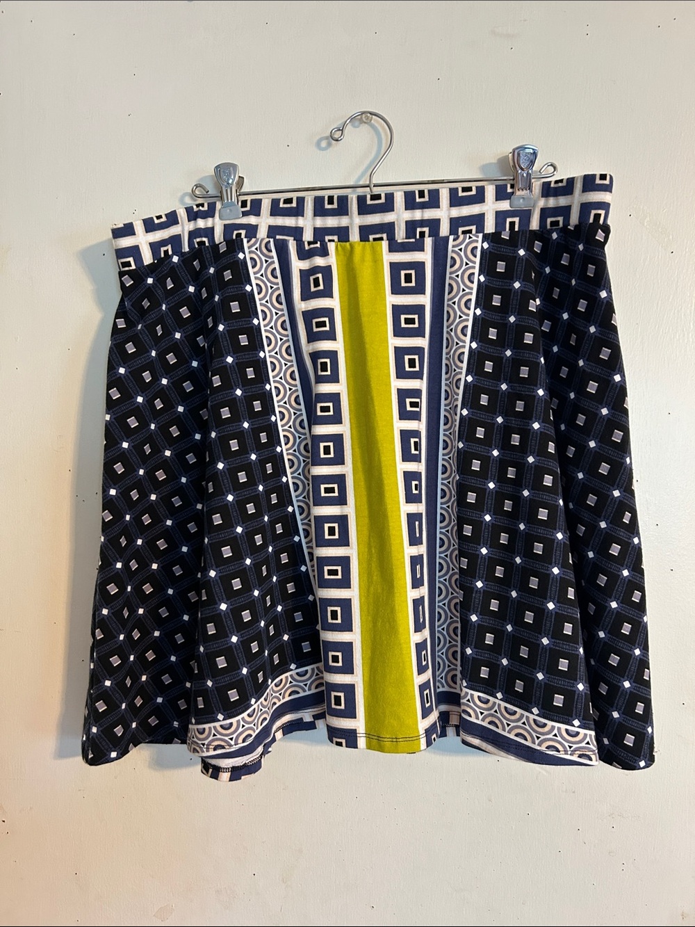 Xhilaration Navy and Lime Geometric A-Line Skirt